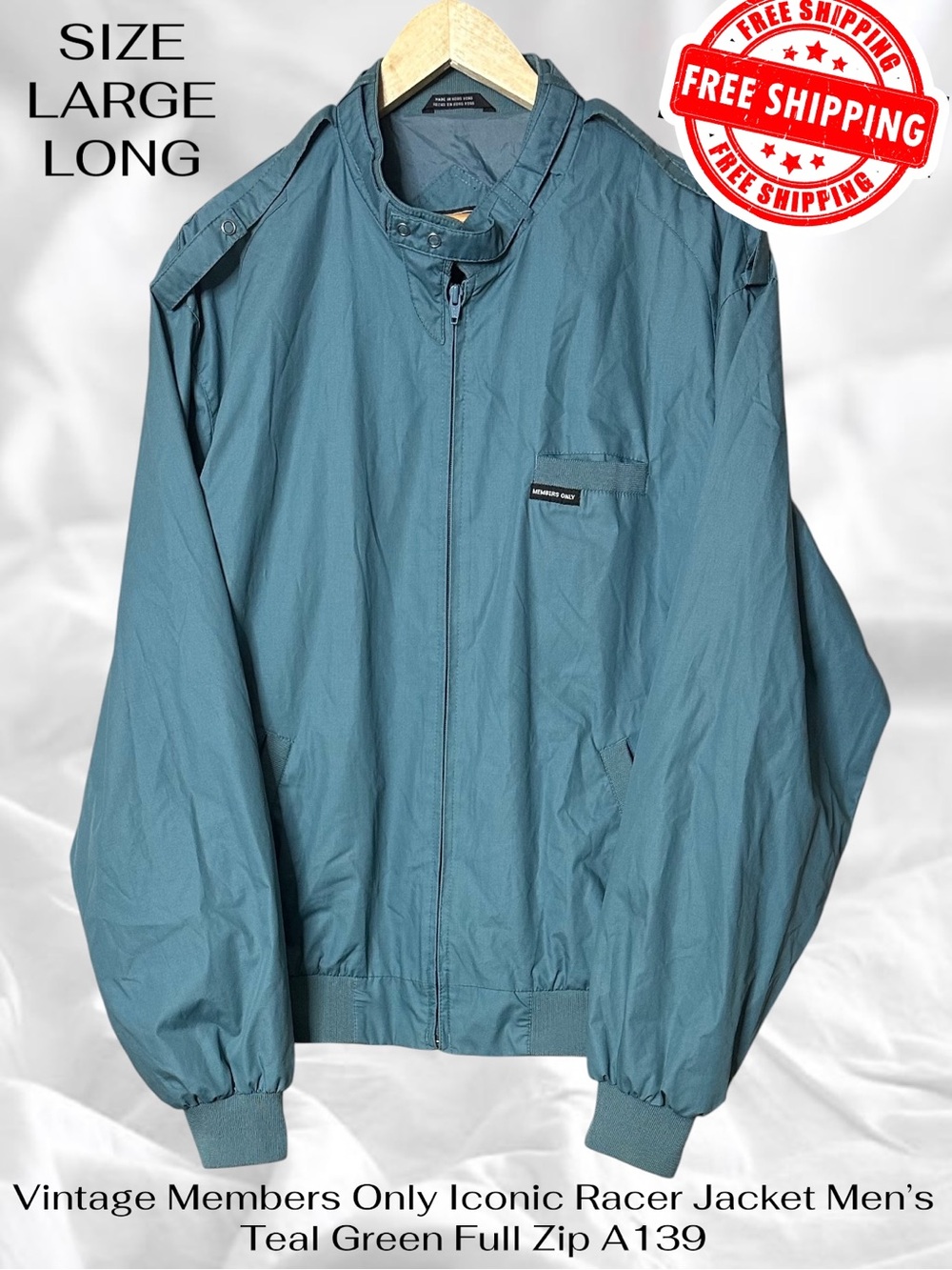 Vtg Members Only Iconic Racer Jacket Men’s Large Long Teal Green Full Zip A139